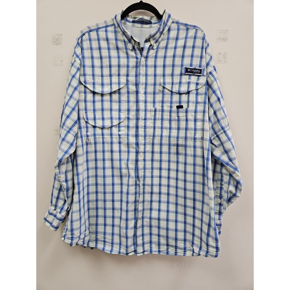 Columbia PFG Shirt Men's Super Bonehead Vented Fish Plaid Long Sleeve